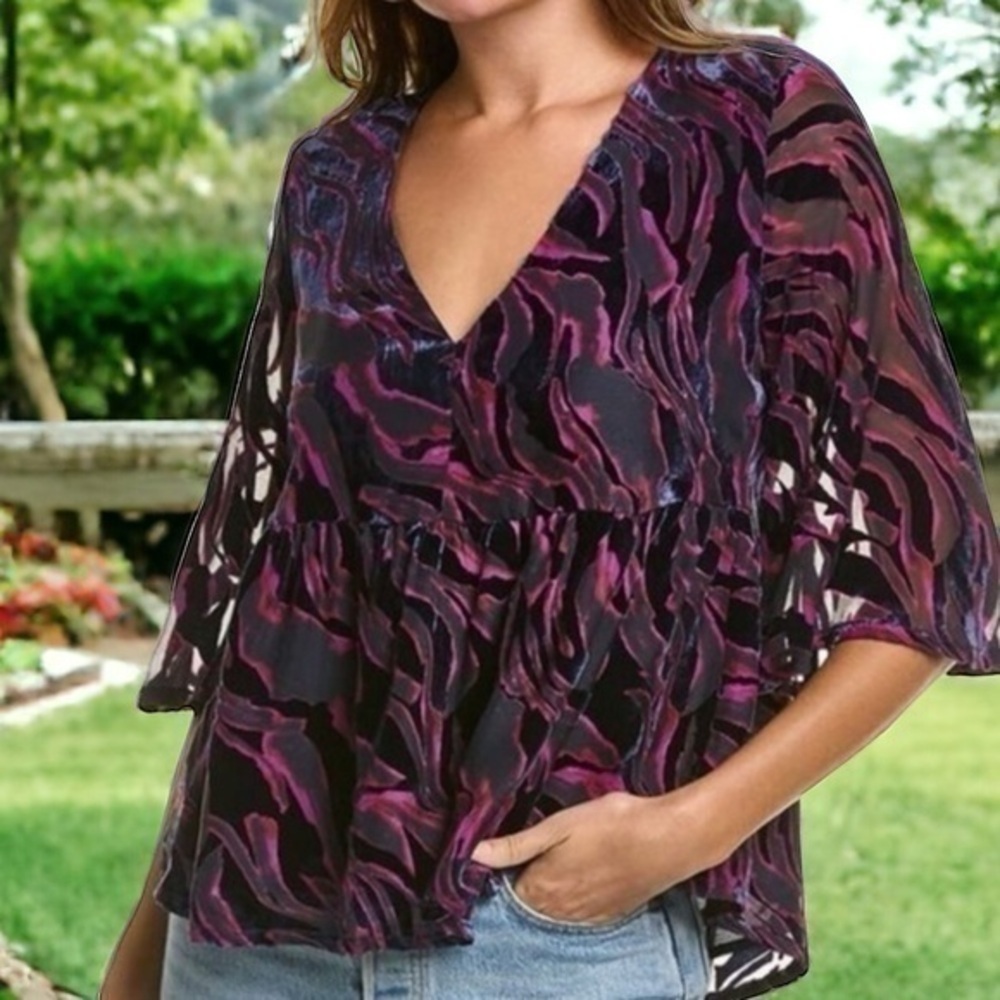 Johnny Was “Selene” silk blend tiered top NWT